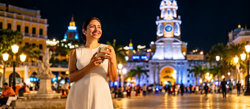 Mujer turista explorando en plaza